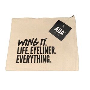 AOA Studio "Wing It. LIFE. EYELINER. EVERYTHING" Canvas Makeup Pouch 8"x6.5"